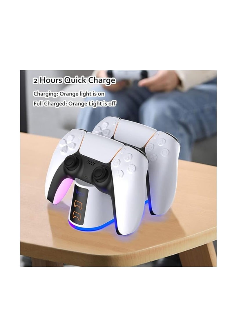 Charger Station for PS5 Controller charger RGB Light, Yakiter Fast Charging Dock for PlayStation 5 Controller, LED Indicator, Click-in Design, Safe Intelligent Protection for PS5 Controller