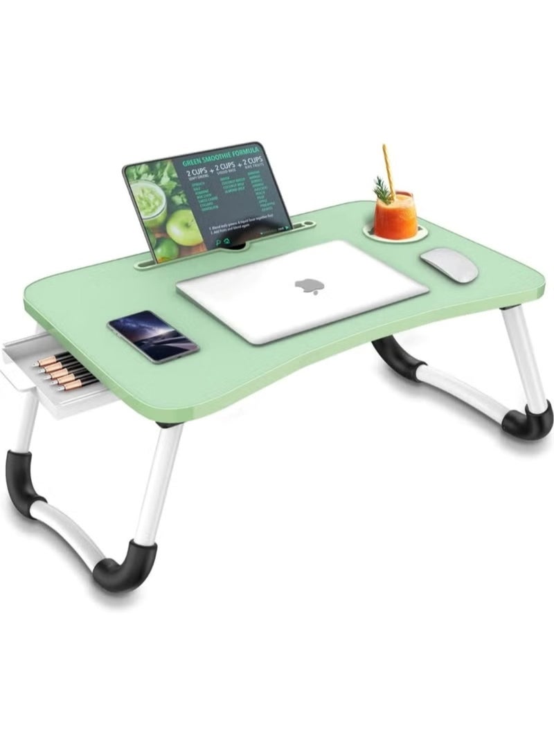 هويتك مكتب كمبيوتر محمول خشبي مع درج وحامل أكواب وحامل للكمبيوتر اللوحي، مجموعة متنوعة - Image 2