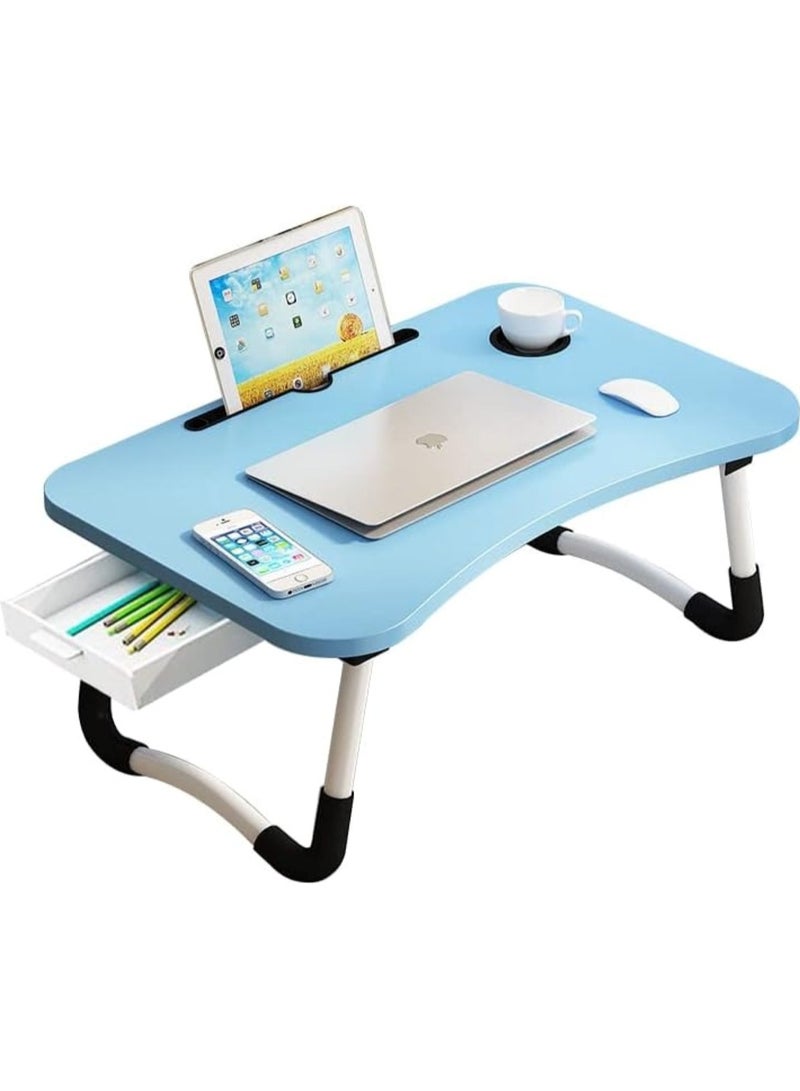 هويتك مكتب كمبيوتر محمول خشبي مع درج وحامل أكواب وحامل للكمبيوتر اللوحي، مجموعة متنوعة - Image 1