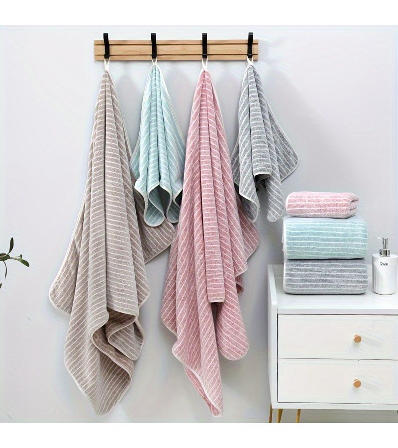 12 Pcs Green Narrow Stripe Bath Towel Set 4 Washcloths 4 Towels 4 Bath Towels Soft Absorbent Quick Drying Home Use - Image 1