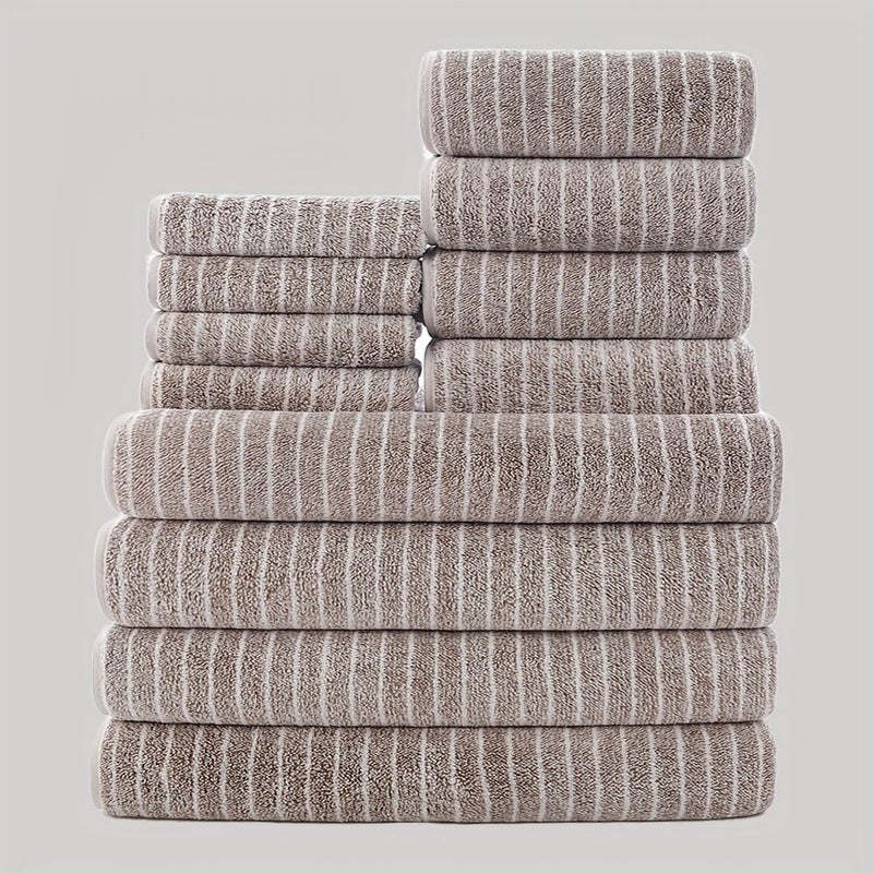 12 Pcs Green Narrow Stripe Bath Towel Set 4 Washcloths 4 Towels 4 Bath Towels Soft Absorbent Quick Drying Home Use - Image 5