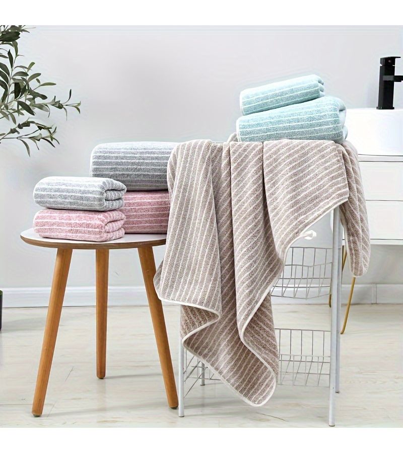 12 Pcs Green Narrow Stripe Bath Towel Set 4 Washcloths 4 Towels 4 Bath Towels Soft Absorbent Quick Drying Home Use - Image 2