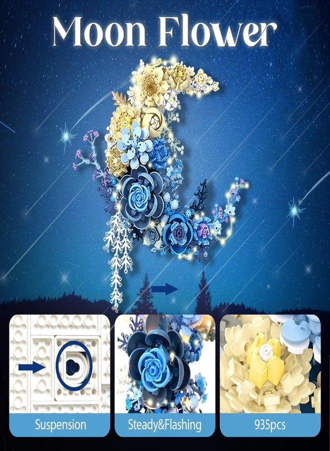 LITTCO Moon Flower Building Set (Glowing Version) for Adults, Flower Building Sets, Blooming Roses DIY Model for Wall Decor, Christmas/Birthday for Teens & Women,934Pcs - Image 4