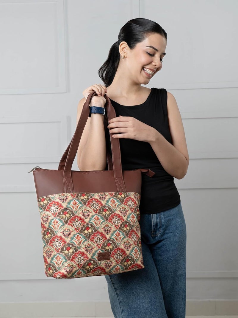 Printed Women's Jute Handcrafted Vegan Leather Everyday Tote