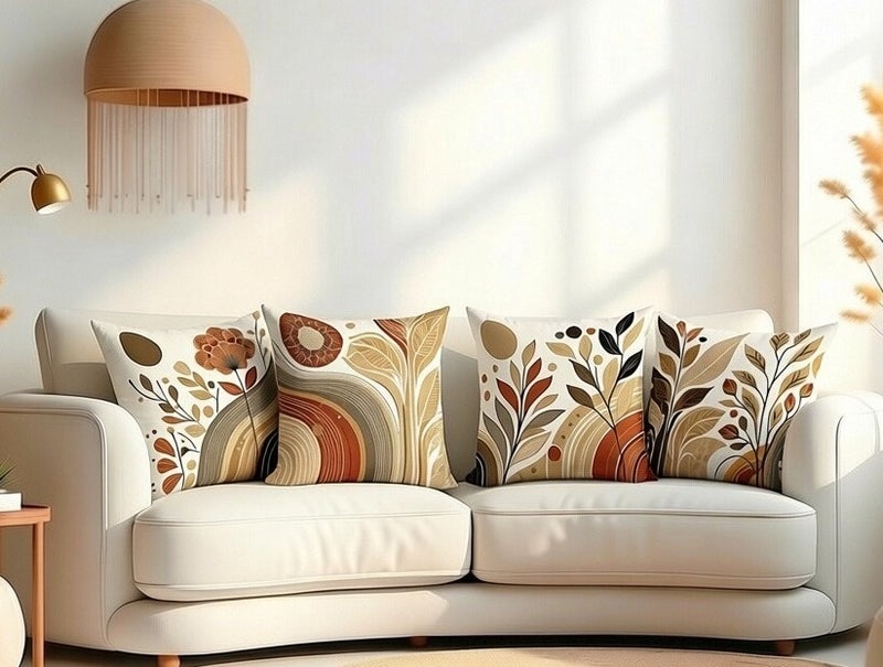 طقم أغطية وسائد مكون من أربع قطع، بنمط بوهيمي، مقاس 18 × 18 بوصة (45 سم × 45 سم)، مناسب لأرائك غرفة المعيشة وأرائك السيارة وأغطية وسائد السرير. - Image 1