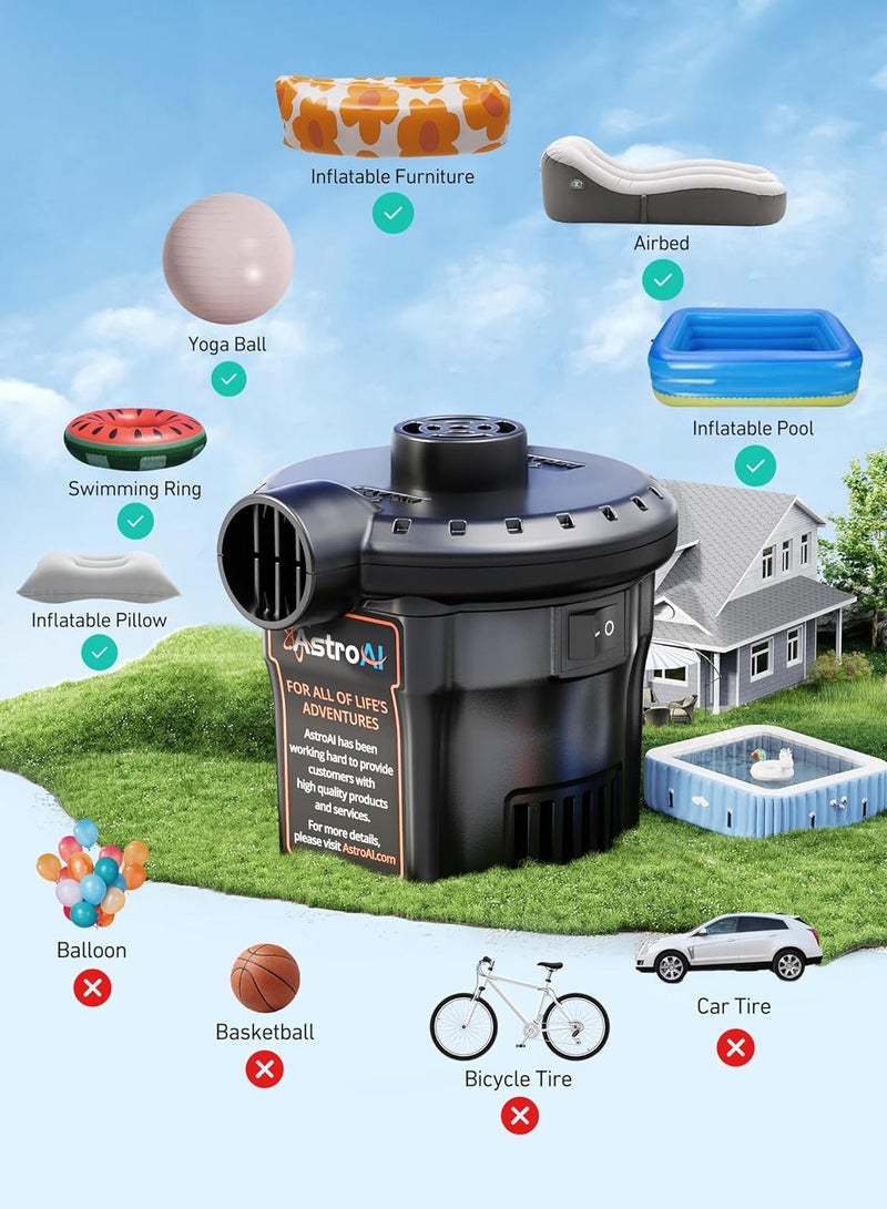 Generic AstroAI Electric Air Pump, Portable AC Electric Pump for Inflating/Deflating with 3 Nozzles, Quick-fill Pumps for Air Bed, Swimming Ring, Padding Pool, Toy Raft for Home & Yard 240V  - Image 4
