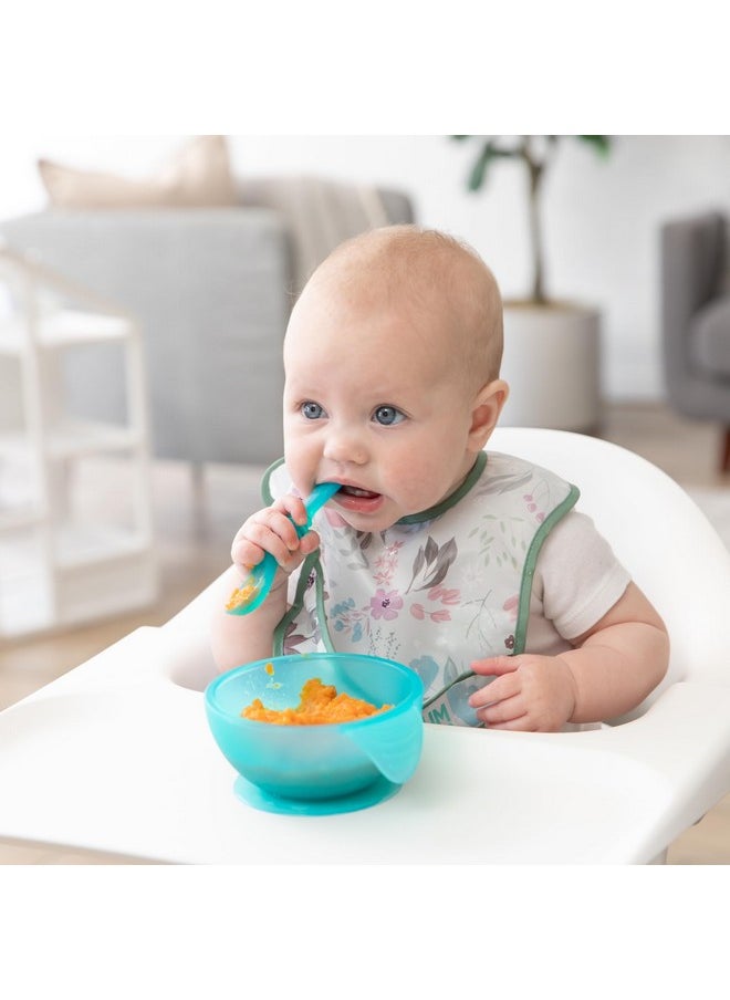 BUMKiNs Bibs, For Baby Girl Or Boy, Infant 3-9 Months, Essential Must Have For Eating, Feeding, Baby Led Weaning, Mess Saving Waterproof Soft Fabric, Starter Bib 2-Pk Floral And Lace Gray And Pink  - Image 1