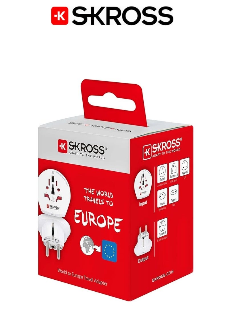 SKROSS Universal to Europa travel adapter. Multi outlet power adapter. Certified wall plug. Compact and easy to use travel plug. 250V Europa three prong plug. White plug adapter. - Image 4