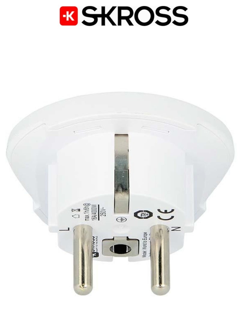 SKROSS Universal to Europa travel adapter. Multi outlet power adapter. Certified wall plug. Compact and easy to use travel plug. 250V Europa three prong plug. White plug adapter. - Image 3