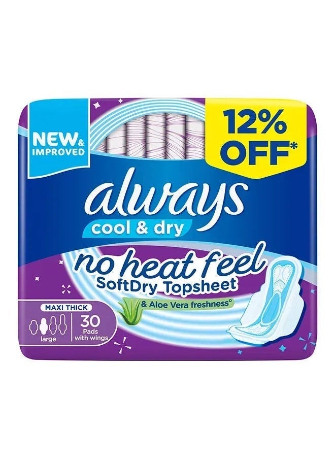 Always Cool & Dry No Heat Feel Maxi Thick Large Sanitary Pads With Wings, 30'S 
