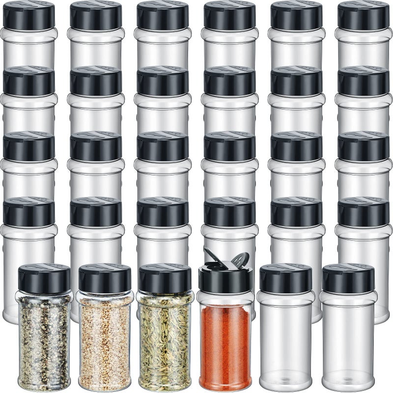 Jadive 36 Pcs Plastic Spice Jars with Shaker Lids Clear Spice Bottles Plastic Seasoning Containers Empty Shaker for Kitchen Storing Herbs Seasoning Powders Pepper Dry Goods