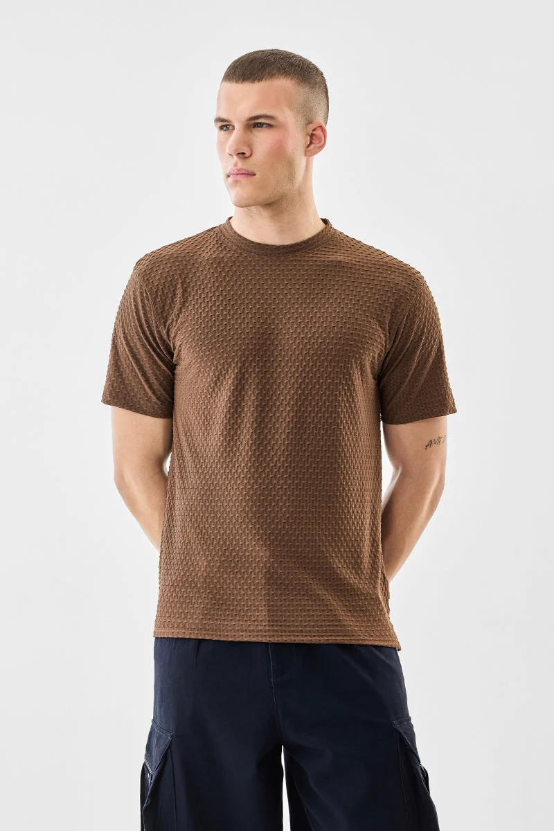SNITCH Textured Stretch Regular Fit T-Shirt