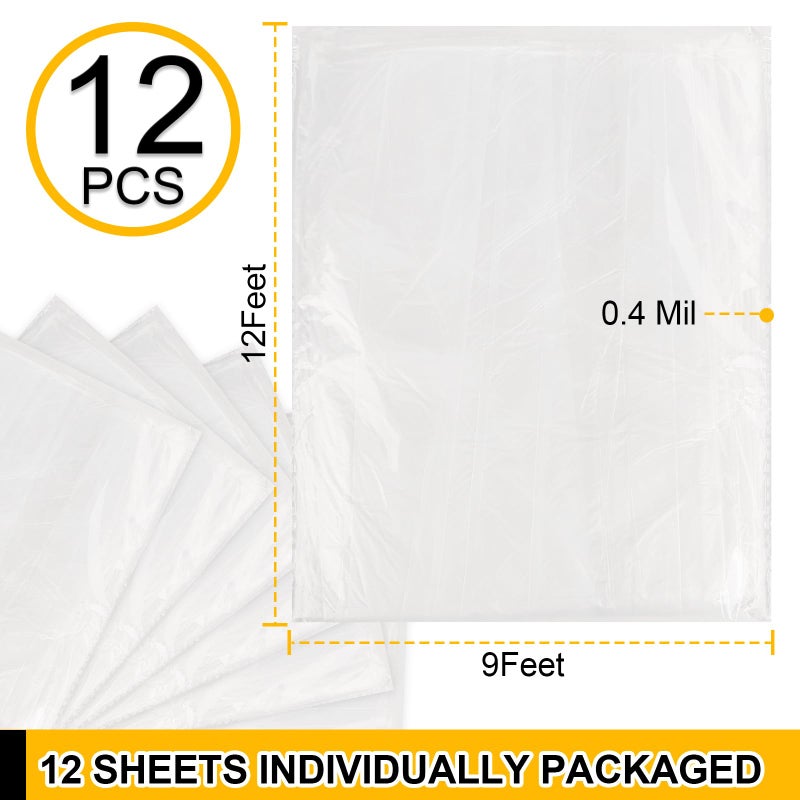 ZENOWICK 12 Pack Plastic Drop Cloth, 9x12 Ft Plastic Sheeting for Painting, Dust-Proof Tear-Resistant Painters Plastics Tarp Cloth for Furniture Floor Sofa Protector Cover Durable & Thick - Image 2