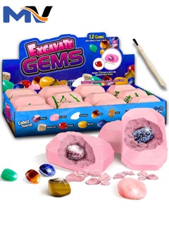 MAGIC VAULT Gemstones Dig Kit - Dig it up 12 Real Gemstone and Crystal for Kids Gems Digging Kit Mineral & Rock Collection for Kids Archaeology Geology Science Educational Gift STEM Toys for Boys & Girls  - Image 1