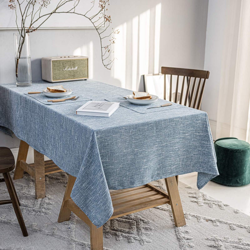 JSFLY Waterproof Cotton Linen Tablecloths Rectangle Dining Table Cloth Wipe Clean Indoor  Outdoor Table Cover for Buffet Party and Banquets Wrinkle Resistant54x70 Dirty Blue