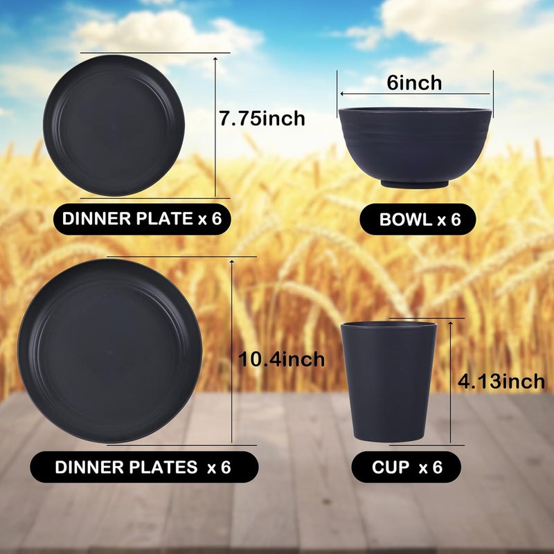 supernal 24pcs Wheat Straw DinnerwareUnbreakable Dinner Plates SetMicrowave Dishwasher SafeBlack Reusable Plates for PicnicBirthdayCamping - Image 3