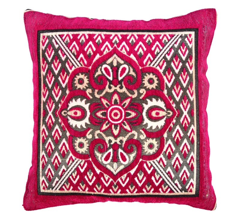 Nendle Jacquard Weaved Decorative Velvet Cushion Cover/Sofa Pillow Cover 500 TC Set Of 5 Pieces (Pink, 16X16 Inches) - Image 3
