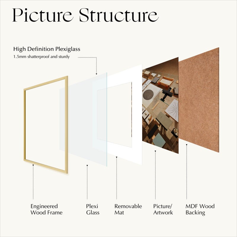TONES FRAME DESIGN 11x14 Picture Frame Gold Shiny Brushed Aluminum Metal 11 x 14 Gold Frame with Mat for 8x10 and Shatterproof Plexiglass Photo Frame for Art Gallery Wall Decor - Image 3
