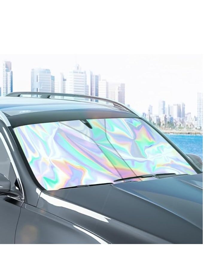 Generic Iridescent color Car Windshield Sun Shade, Front Windshield Sunshade,240T Holographic coating,Keep Car Interior Cool,Universal Fit for Cars,Trucks,SUVs L(55 * 27inch) (55 * 28 inch)  - Image 2