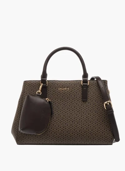 Celeste Womens Monogram Print Tote Bag With Pouch And Zip Closure