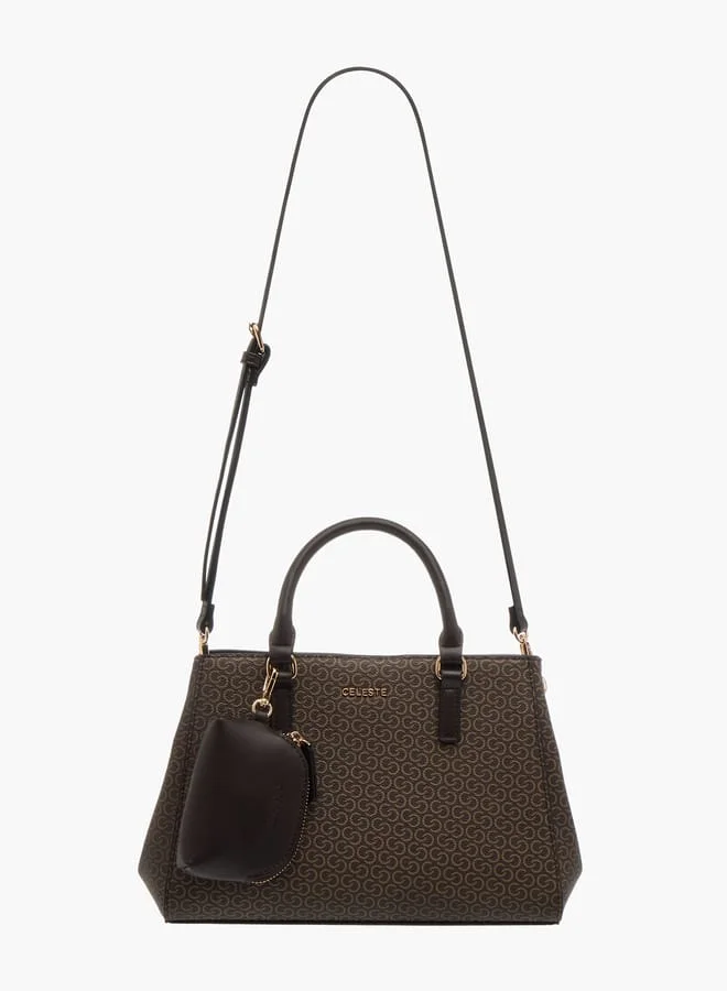 Celeste Womens Monogram Print Tote Bag With Pouch And Zip Closure