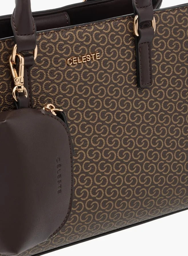 Celeste Womens Monogram Print Tote Bag With Pouch And Zip Closure
