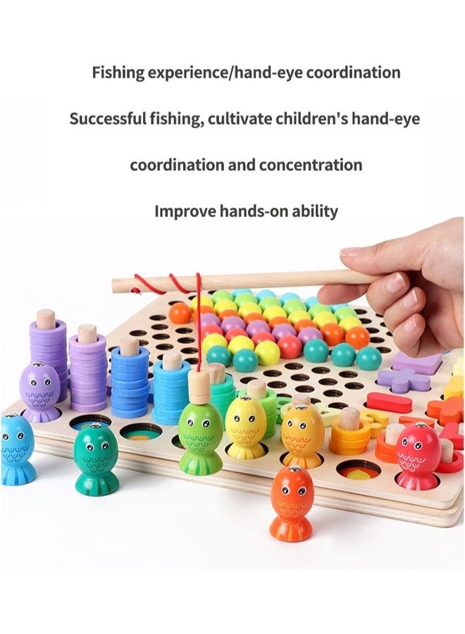 Kidle Children Wooden 13 In 1 Clip Bead Puzzle Pairing Number Shape Logarithmic Board Early Education Fishing Game - Image 2