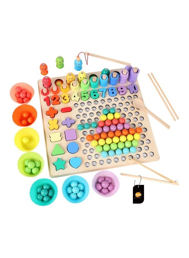 Kidle Children Wooden 13 In 1 Clip Bead Puzzle Pairing Number Shape Logarithmic Board Early Education Fishing Game - Image 1