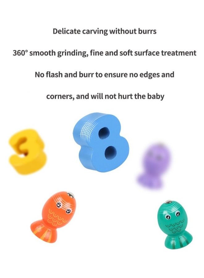 Kidle Children Wooden 13 In 1 Clip Bead Puzzle Pairing Number Shape Logarithmic Board Early Education Fishing Game - Image 5