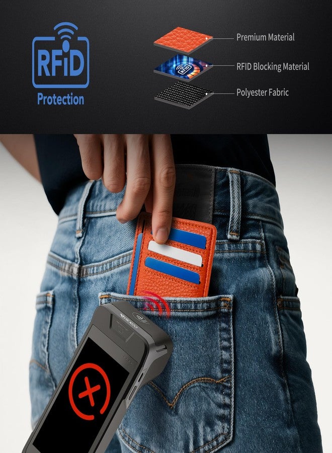 Mayski Slim Minimalist Wallet, Front Pocket Leather Wallets, RFID Blocking, Credit Card Holder for Men & Women, Lichee Orange, Minimalist - Image 5