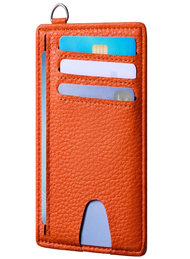 Mayski Slim Minimalist Wallet, Front Pocket Leather Wallets, RFID Blocking, Credit Card Holder for Men & Women, Lichee Orange, Minimalist - Image 1
