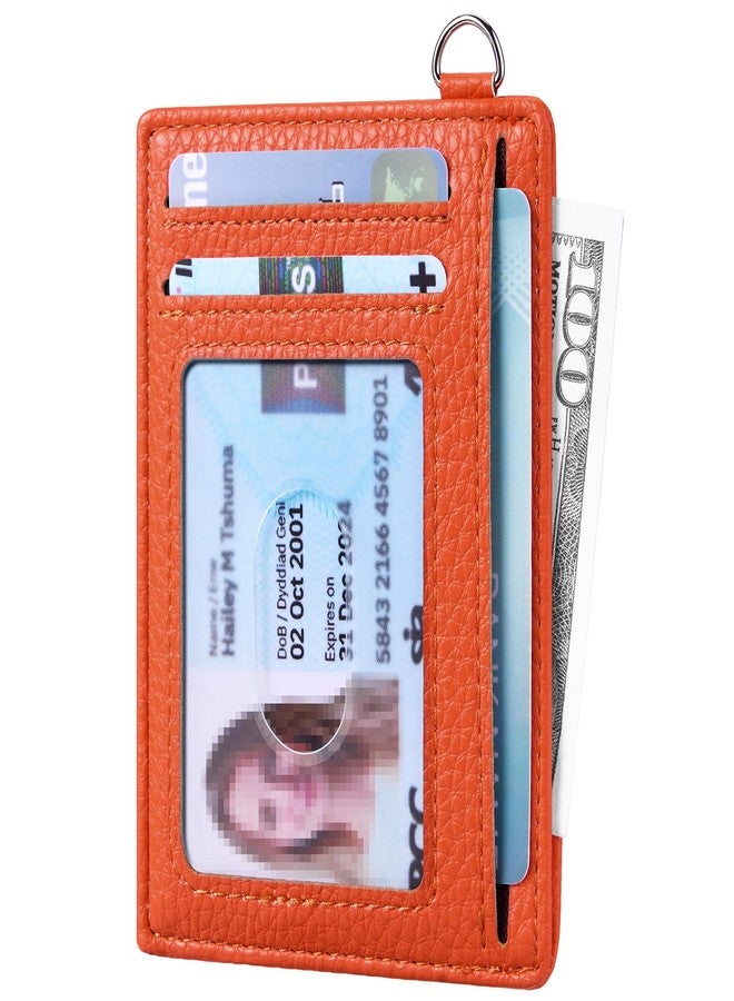 Mayski Slim Minimalist Wallet, Front Pocket Leather Wallets, RFID Blocking, Credit Card Holder for Men & Women, Lichee Orange, Minimalist - Image 2