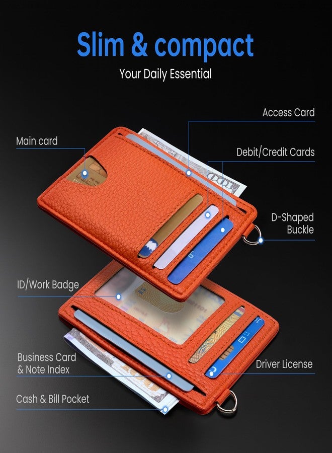 Mayski Slim Minimalist Wallet, Front Pocket Leather Wallets, RFID Blocking, Credit Card Holder for Men & Women, Lichee Orange, Minimalist - Image 4