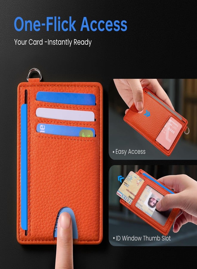 Mayski Slim Minimalist Wallet, Front Pocket Leather Wallets, RFID Blocking, Credit Card Holder for Men & Women, Lichee Orange, Minimalist - Image 3