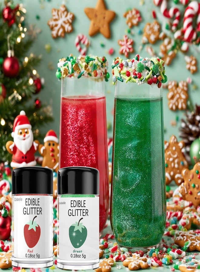 Colaele Christmas Edible Glitter Set for Cakes Drinks - Red & Green Food Safe Sparkle Luster Dust for Holiday Baking, Cookies, Cocktails, Festive Sugar Decorations for Gingerbread,Cupcakes, DIY Party Supplies - Image 2