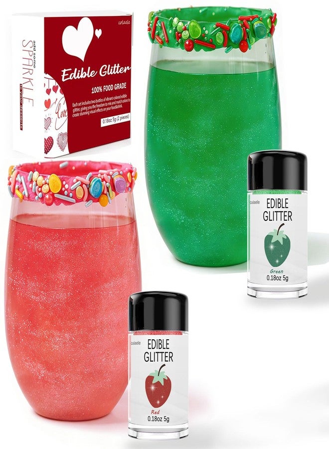 Colaele Christmas Edible Glitter Set for Cakes Drinks - Red & Green Food Safe Sparkle Luster Dust for Holiday Baking, Cookies, Cocktails, Festive Sugar Decorations for Gingerbread,Cupcakes, DIY Party Supplies - Image 1