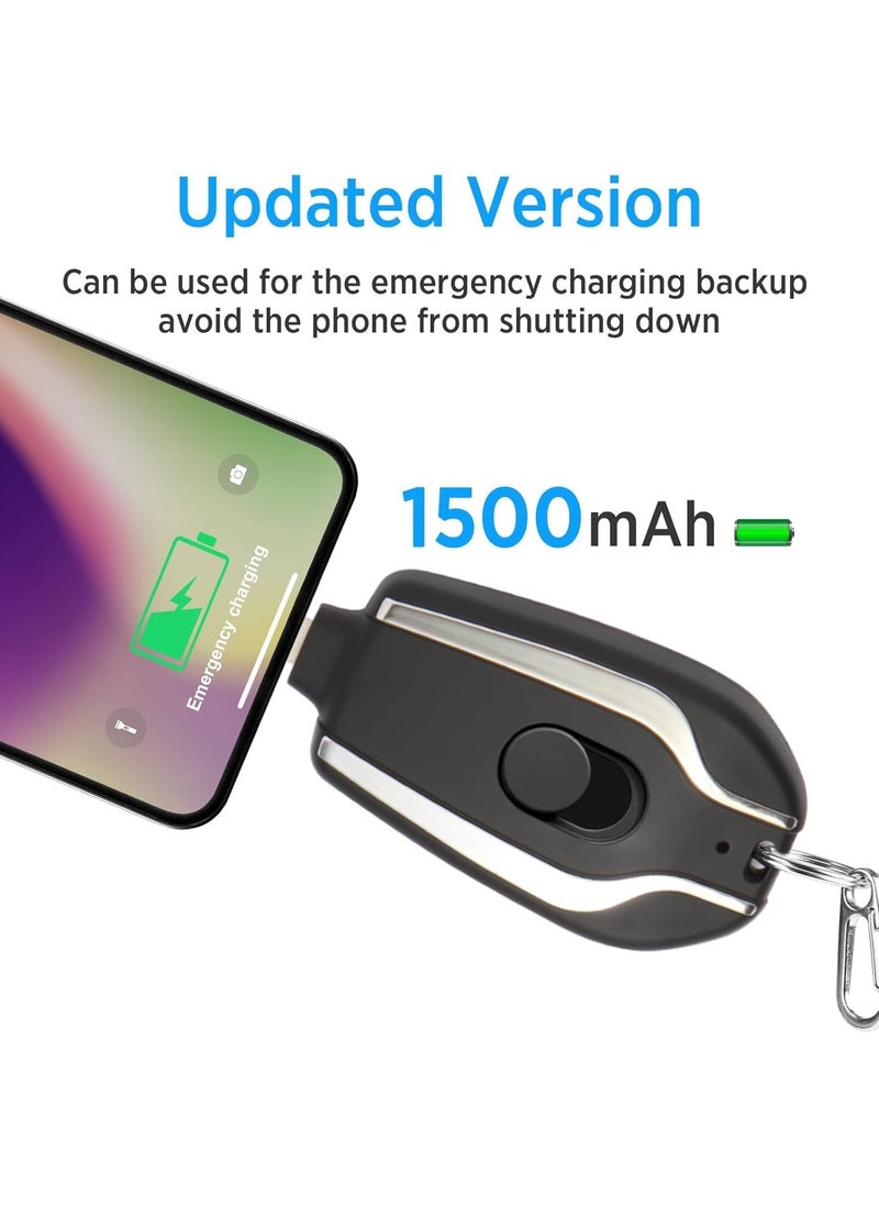 VKL - Mini Emergency Power Outlet, 100% Full Capacity Keychain Portable Charger for iPhone Power Emergency Compartment Fast Charging Power Bank Battery Pack for iPhone, iPad, AirPods, iOS (Black) - Image 1