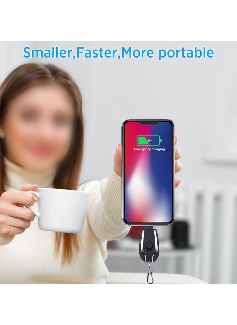 VKL - Mini Emergency Power Outlet, 100% Full Capacity Keychain Portable Charger for iPhone Power Emergency Compartment Fast Charging Power Bank Battery Pack for iPhone, iPad, AirPods, iOS (Black) - Image 1