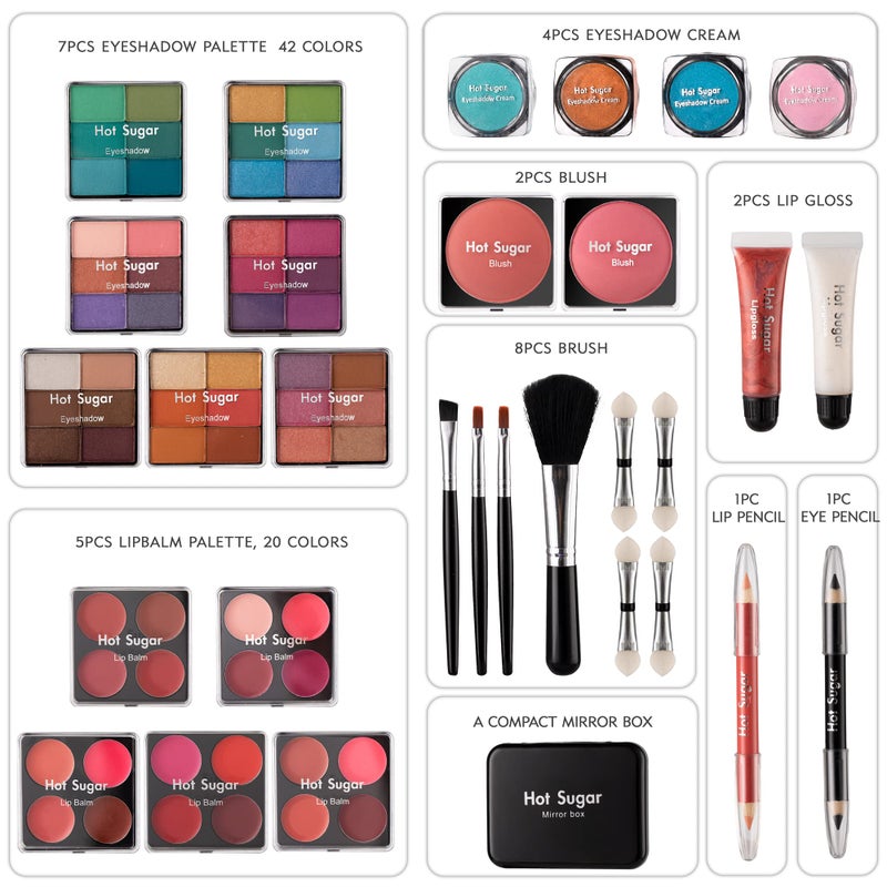 Hot Sugar Makeup Kit for Teenager Girls - Full Starter Cosmetics Set with Eye Shadow Lip Balm Blush Lip Gloss Brush Lip Pencil Eye Pencil and Mirror (Rainbow) - Image 4
