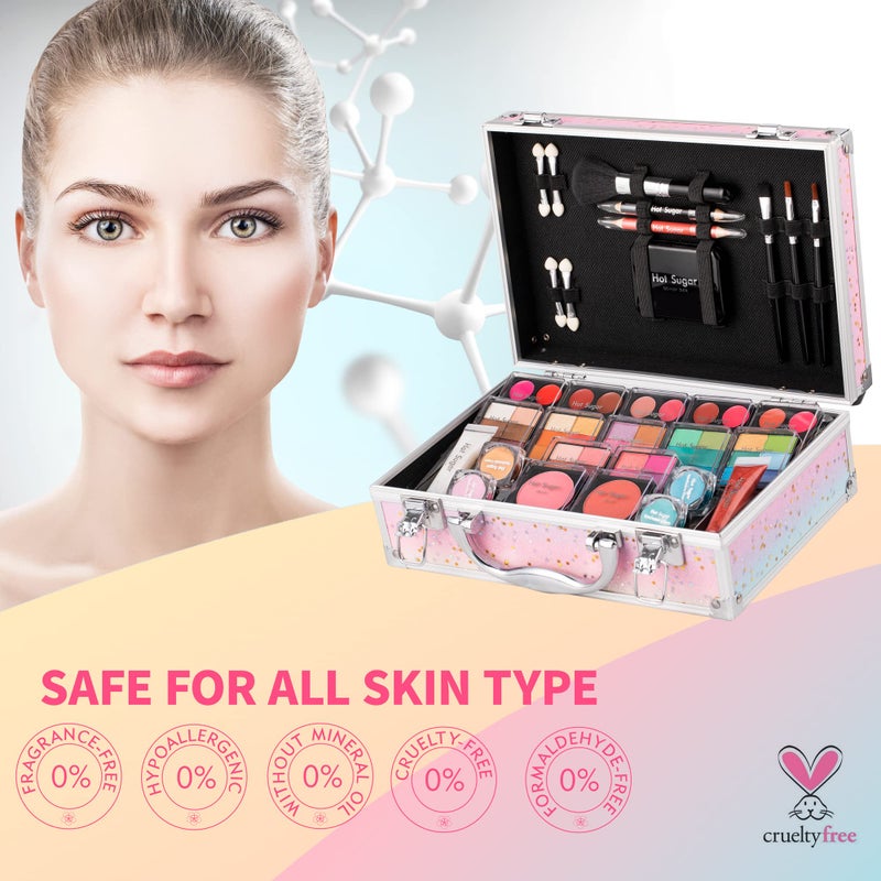 Hot Sugar Makeup Kit for Teenager Girls - Full Starter Cosmetics Set with Eye Shadow Lip Balm Blush Lip Gloss Brush Lip Pencil Eye Pencil and Mirror (Rainbow) - Image 5