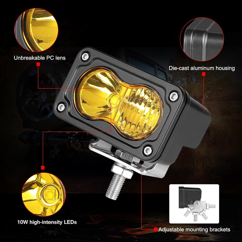 Auto Power Plus LED Pods Amber, 2Pcs 40W 3 Inch Driving Light Yellow Off Road Light LED Bumper Lights Super Bright LED Work Light Cube Waterproof Combo Fog Light for Truck ATV UTV SUV Motorcycle Boat - Image 3