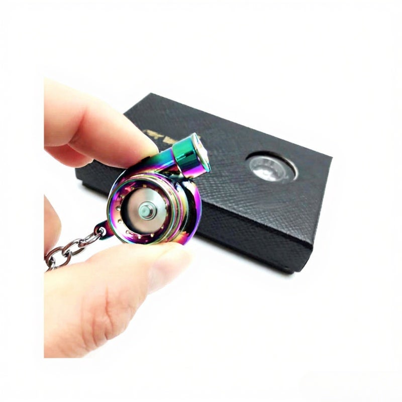 Cross-border car turbo keychain metal creative high-end luminous LED turbo car keychain pendant Boxed-Black - Image 2