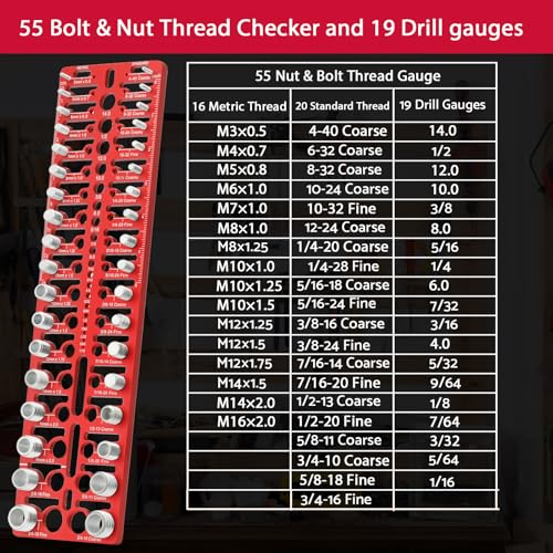 Esdabem 55 Nut and Bolt Thread Checker - Thread Checker Standard and Metric Bolt and Nut Identifier Gauge 20 Standard & 16 Metric 19 Drill Gauges Thread Gauge Screw Size and Thread Gauge Inch & Metric - Image 3