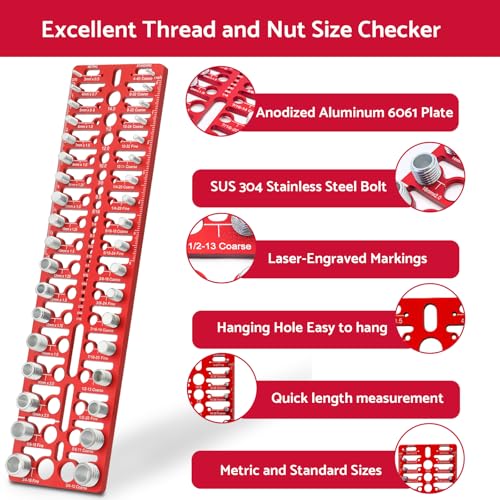 Esdabem 55 Nut and Bolt Thread Checker - Thread Checker Standard and Metric Bolt and Nut Identifier Gauge 20 Standard & 16 Metric 19 Drill Gauges Thread Gauge Screw Size and Thread Gauge Inch & Metric - Image 4