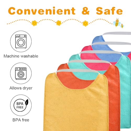 Vicloon Baby Bibs, 5PCS Terry Bib Set, Baby Bibs for Boys, Girls, Terry Drool Cotton Bibs Waterproof protection, Adjustable Elastic Strap, Baby Bandana Drool Bibs for Feeding, Teething Drooling(Color) - Image 5