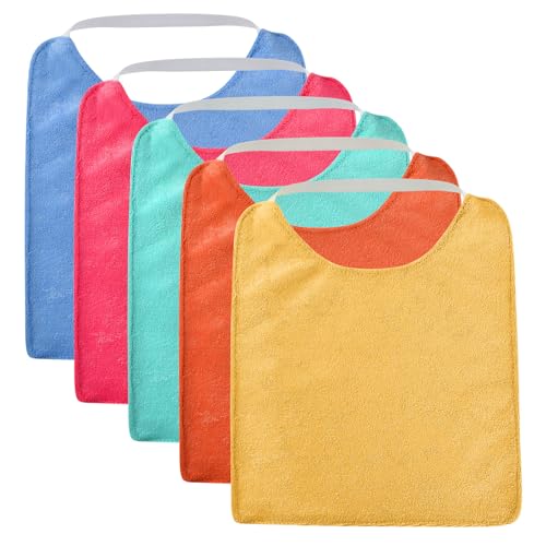 Vicloon Baby Bibs, 5PCS Terry Bib Set, Baby Bibs for Boys, Girls, Terry Drool Cotton Bibs Waterproof protection, Adjustable Elastic Strap, Baby Bandana Drool Bibs for Feeding, Teething Drooling(Color) - Image 1