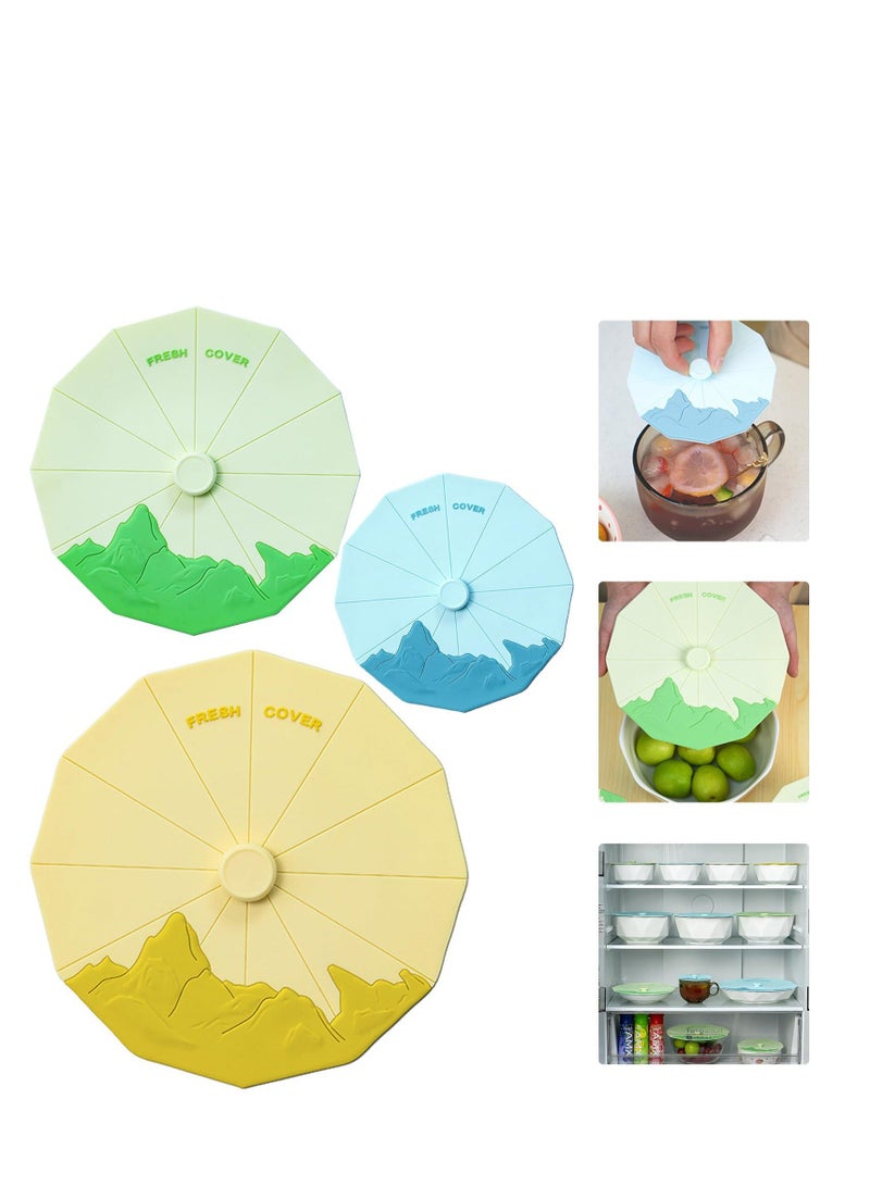 Y&D 3 Pack Size Silicone Stretch Lids, Colorful Food Cover, Yoghurt Pot Cup Suction Lid for Storage, Fresh keeping Bowl Container Microwave and Dishwasher Safe - Image 1