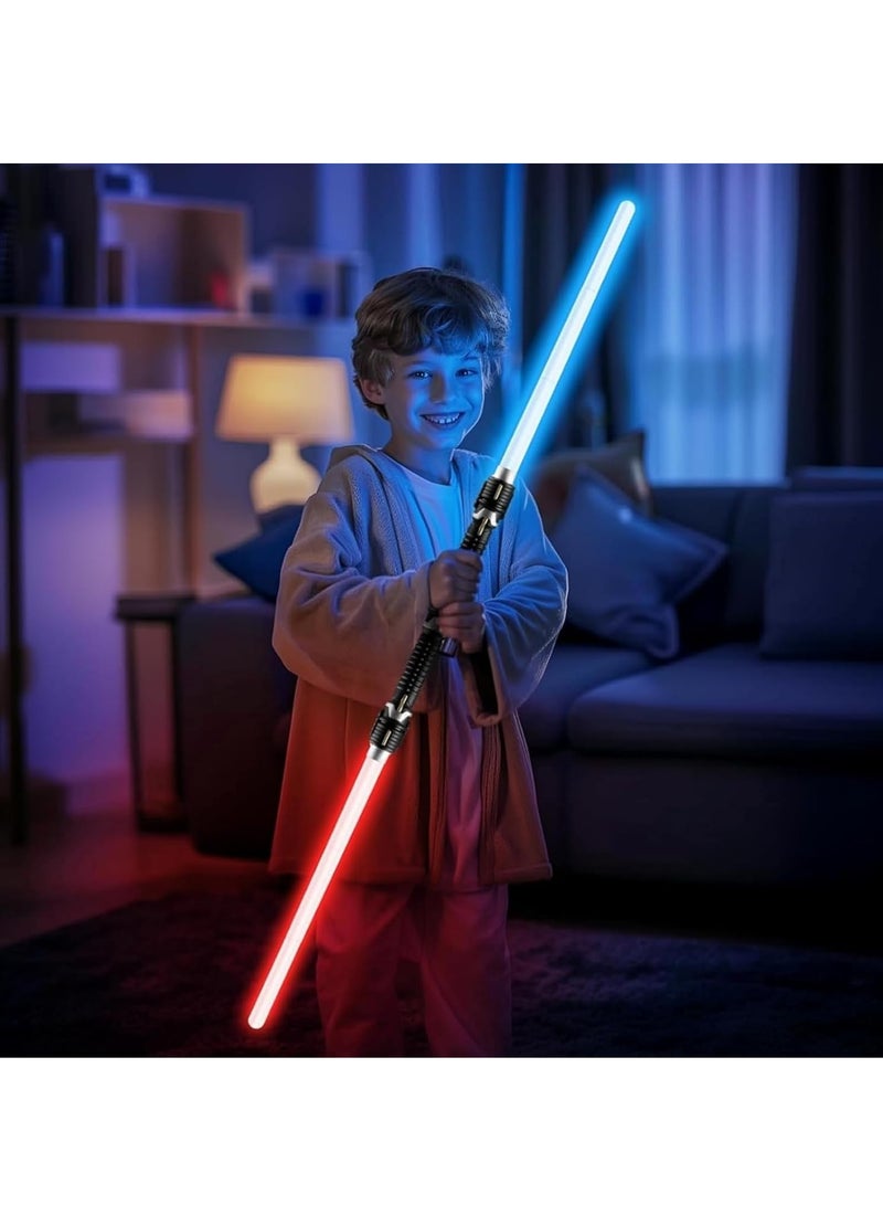 GUDOO سيوف ضوئية للأطفال، طقم مكون من قطعتين، سيف ضوئي مزدوج 2 في 1 بطول 149 سم مع مؤثرات صوتية (تستجيب للحركة)، بلونين أحمر وأزرق، لعبة سيوف ضوئية للأطفال، معدات قتال تخيلية للأطفال. - Image 3