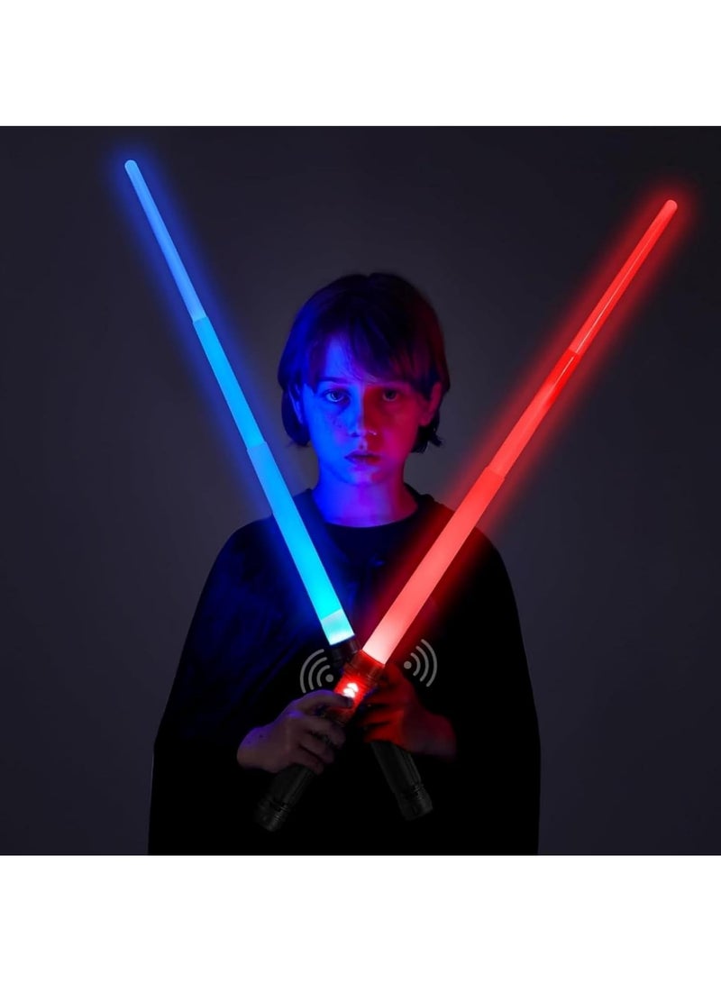 GUDOO سيوف ضوئية للأطفال، طقم مكون من قطعتين، سيف ضوئي مزدوج 2 في 1 بطول 149 سم مع مؤثرات صوتية (تستجيب للحركة)، بلونين أحمر وأزرق، لعبة سيوف ضوئية للأطفال، معدات قتال تخيلية للأطفال. - Image 2