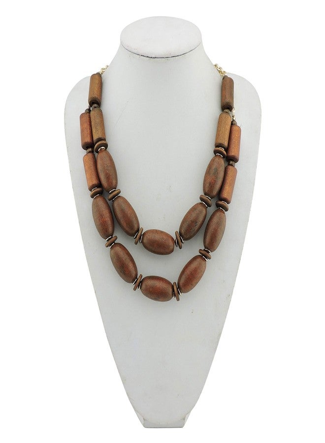 بوكار قلادة بوكار ذات طبقتين بتصميم أنيق من الخرز الخشبي السميك للنساء (NK-10574) - Image 2